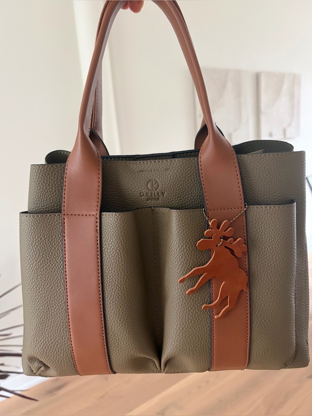 2/$30 D.Kelly MEDIUM SIZE BAG Olive & Tan Brown Vegan Leather Tote Crossbody
